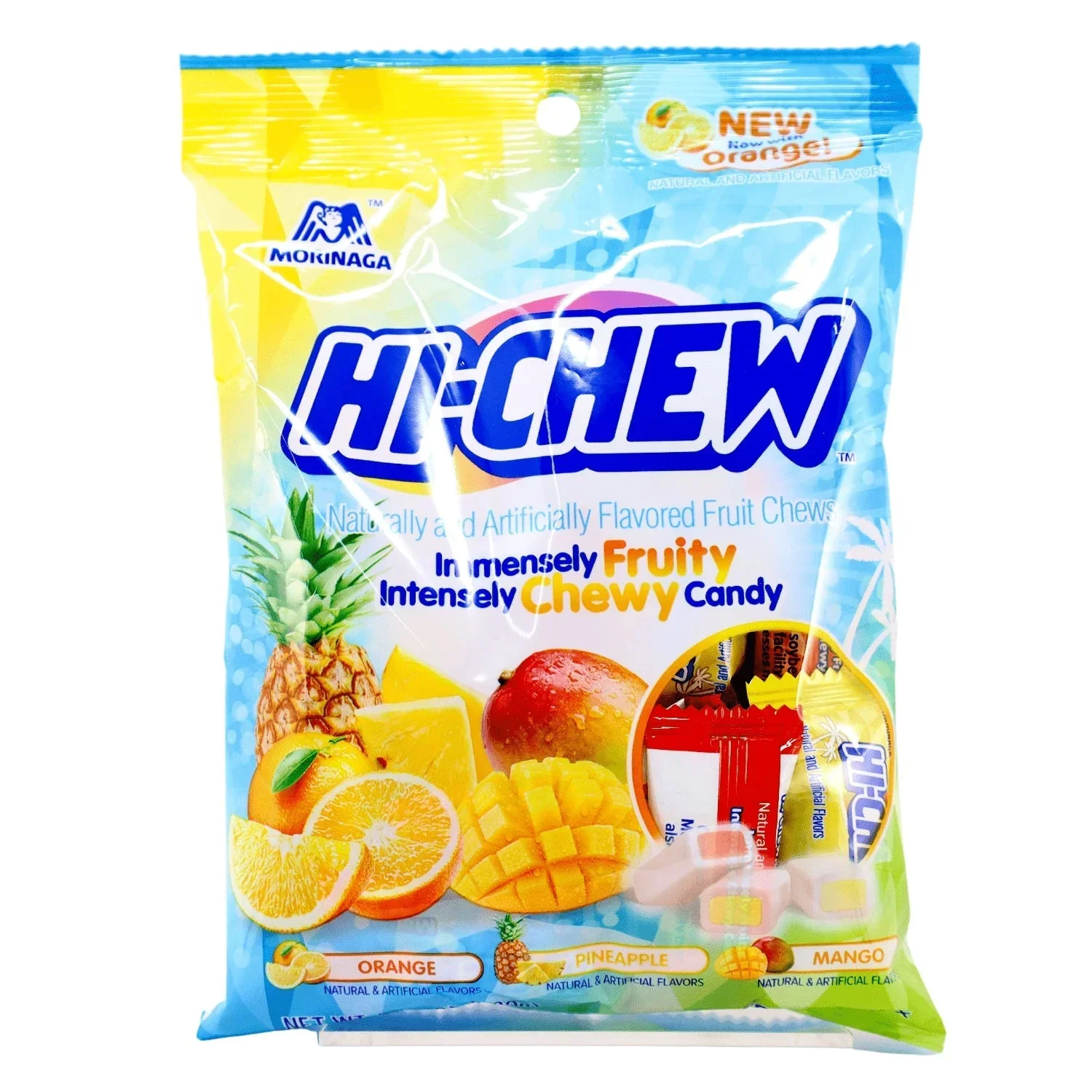 MORINAGA HI-CHEW TROPICAL MIX BAG 3.53OZ/100G (ORANGE, PINEAPPLE, MANGO)